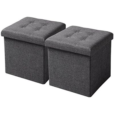 WOLTU Lot de 2 tabourets avec rangement pliable, siège en lin rembourré, couvercle amovible 37,5 x 37,5 x 38 cm (L x l x H) Gris foncé WOLTU Lot de 2 tabourets avec rangement pliable, siège en lin rembourré, couvercle amovible 37,5 x 37,5 x 38 cm (L x l x H) Gris foncé