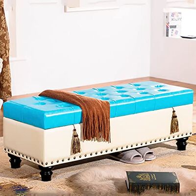 LDTTYRC Modern Home Salon Chambre Repose-pieds Tabouret Pied du Lit Banc avec espace de rangement Banc multifonction en cuir synthétique Banc ottoman Crème & Bleu eau 80 x 45 x 42 cm (31 x 18 x 17 LDTTYRC Modern Home Salon Chambre Repose-pieds Tabouret Pied du Lit Banc avec espace de rangement Banc multifonction en cuir synthétique Banc ottoman Crème & Bleu eau 80 x 45 x 42 cm (31 x 18 x 17