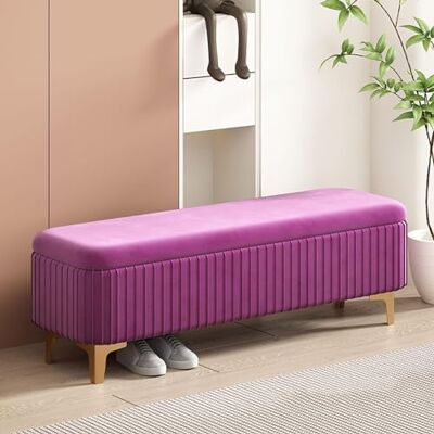 SYJKOO Banc de rangement en velours rembourré, repose-pieds de rangement touffeté, banc ottoman rembourré, couvercle rabattable, banc d'extrémité de lit pour chambre à coucher, salon, entrée (couleur SYJKOO Banc de rangement en velours rembourré, repose-pieds de rangement touffeté, banc ottoman rembourré, couvercle rabattable, banc d'extrémité de lit pour chambre à coucher, salon, entrée (couleur
