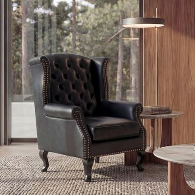 Mendler Fauteuil de relaxation fauteuil club Chesterfield-AM en cuir synthétique noir sans méridienne Mendler Fauteuil de relaxation fauteuil club Chesterfield-AM en cuir synthétique noir sans méridienne
