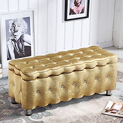HTDVIG Banc de rangement de luxe avec boutons en cristal, banc à chaussures capitonné en velours, ottoman de rangement, salon, chambre à coucher, repose-pieds confortable, bancs multifonctionnels, HTDVIG Banc de rangement de luxe avec boutons en cristal, banc à chaussures capitonné en velours, ottoman de rangement, salon, chambre à coucher, repose-pieds confortable, bancs multifonctionnels,