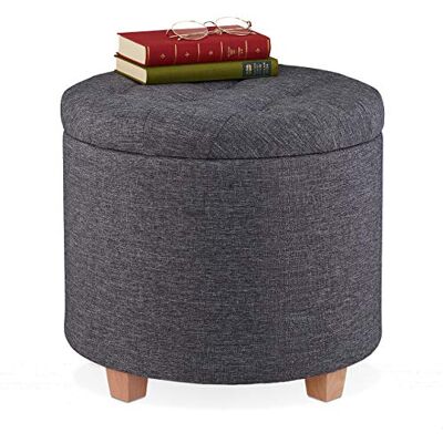 Relaxdays Pouf de rangement, tabouret rembourré rond, pour salon, optique lin, repose-pieds, HxD 41 x 44 cm, gris foncé Relaxdays Pouf de rangement, tabouret rembourré rond, pour salon, optique lin, repose-pieds, HxD 41 x 44 cm, gris foncé