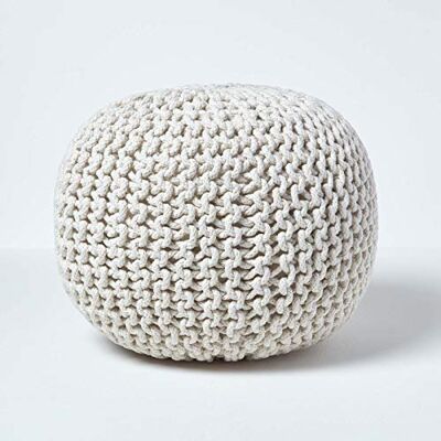 HOMESCAPES Pouf en tricot naturel garni de haricots 100% coton pour le salon, les enfants ou les personnes âgées HOMESCAPES Pouf en tricot naturel garni de haricots 100% coton pour le salon, les enfants ou les personnes âgées