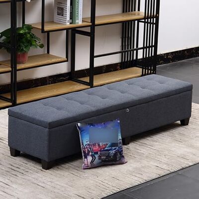 CWCQGH Ottoman de rangement verrouillable, banc de pied en lin avec grand espace de rangement, tabouret de rangement, banc de rangement en bois rembourré, tabouret à langer rectangulaire, carreaux gris foncé CWCQGH Ottoman de rangement verrouillable, banc de pied en lin avec grand espace de rangement, tabouret de rangement, banc de rangement en bois rembourré, tabouret à langer rectangulaire, carreaux gris foncé