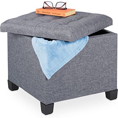 Relaxdays Tabouret avec rangement, repose-pieds canapé avec couvercle, assise rembourrée, cube, 42 x 45 x 45 cm, gris, panneau de fibres Relaxdays Tabouret avec rangement, repose-pieds canapé avec couvercle, assise rembourrée, cube, 42 x 45 x 45 cm, gris, panneau de fibres