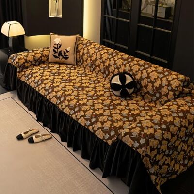 GAOCUNBING Housse de canapé rétro en jacquard avec pompons Grande housse de canapé d'angle pour chien 180 x 340 cm GAOCUNBING Housse de canapé rétro en jacquard avec pompons Grande housse de canapé d'angle pour chien 180 x 340 cm