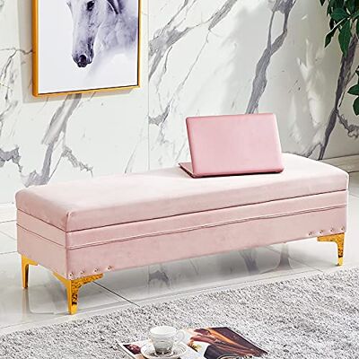 Widppsopt Banc ottoman de rangement luxueux, repose-pieds rembourré en velours, banc de lit avec rangement, banc moderne pour salon, entrée, tabouret à langer, rose clair, 80 x 40 x 40 cm (31 x 16 x Widppsopt Banc ottoman de rangement luxueux, repose-pieds rembourré en velours, banc de lit avec rangement, banc moderne pour salon, entrée, tabouret à langer, rose clair, 80 x 40 x 40 cm (31 x 16 x