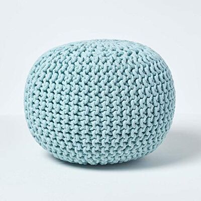 HOMESCAPES Pouf rond tressé en coton, Pouf tricot coloris Bleu pastel, 40x35 cm HOMESCAPES Pouf rond tressé en coton, Pouf tricot coloris Bleu pastel, 40x35 cm