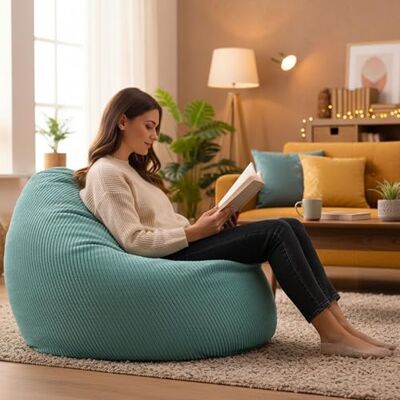LiveDeco Pouf Poire Déhoussable avec Billes, Velours Côtelé Turquoise, Intérieur pour Salon, Chambre BiG52 LiveDeco Pouf Poire Déhoussable avec Billes, Velours Côtelé Turquoise, Intérieur pour Salon, Chambre BiG52