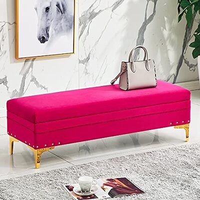HTDVIG Banc ottoman de rangement luxueux, repose-pieds rembourré en velours, banc de lit avec rangement, banc moderne pour salon, entrée, tabouret à langer, rose rouge, 80 x 40 x 40 cm (31 x 16 x 16 HTDVIG Banc ottoman de rangement luxueux, repose-pieds rembourré en velours, banc de lit avec rangement, banc moderne pour salon, entrée, tabouret à langer, rose rouge, 80 x 40 x 40 cm (31 x 16 x 16