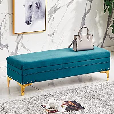Widppsopt Banc ottoman de rangement luxueux, repose-pieds rembourré en velours avec rangement, banc moderne pour salon, entrée, tabouret à langer, bleu, 60 x 40 x 40 cm Widppsopt Banc ottoman de rangement luxueux, repose-pieds rembourré en velours avec rangement, banc moderne pour salon, entrée, tabouret à langer, bleu, 60 x 40 x 40 cm