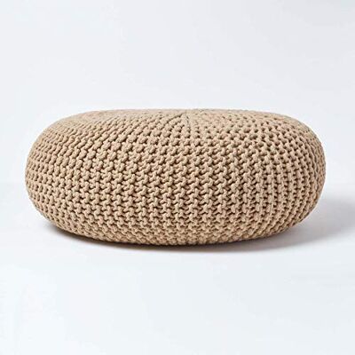 HOMESCAPES Pouf Rond tressé en Coton, Grand Pouf Tricot Coloris Beige, 70x23 cm HOMESCAPES Pouf Rond tressé en Coton, Grand Pouf Tricot Coloris Beige, 70x23 cm