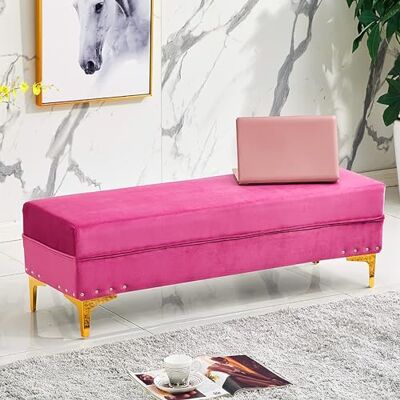 WIKKASSEIR Banc ottoman de rangement luxueux, repose-pieds ottoman rembourré en velours, banc de lit avec rangement, banc d'entrée de salon moderne, tabouret à langer (couleur : rose, taille : 80 x 40 WIKKASSEIR Banc ottoman de rangement luxueux, repose-pieds ottoman rembourré en velours, banc de lit avec rangement, banc d'entrée de salon moderne, tabouret à langer (couleur : rose, taille : 80 x 40