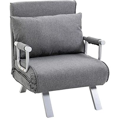 HOMCOM Fauteuil Chauffeuse Canapé-Lit Convertible 1 Place Lin Gris Clair Déhoussable, Grand Confort, Coussin, Pieds Accoudoirs Métal HOMCOM Fauteuil Chauffeuse Canapé-Lit Convertible 1 Place Lin Gris Clair Déhoussable, Grand Confort, Coussin, Pieds Accoudoirs Métal