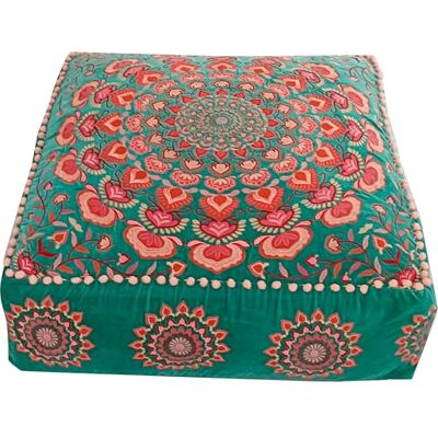 ART Housse de pouf ottoman turquoise avec broderie en velours – Coussin de sol doux brodé au design marocain, 60 cm de diamètre, idéal pour le salon, la chambre à coucher ou la salle de méditation ART Housse de pouf ottoman turquoise avec broderie en velours – Coussin de sol doux brodé au design marocain, 60 cm de diamètre, idéal pour le salon, la chambre à coucher ou la salle de méditation