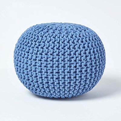 HOMESCAPES Pouf tricoté bleu garni de haricots 100 % coton pour le salon, les enfants ou les personnes âgées HOMESCAPES Pouf tricoté bleu garni de haricots 100 % coton pour le salon, les enfants ou les personnes âgées