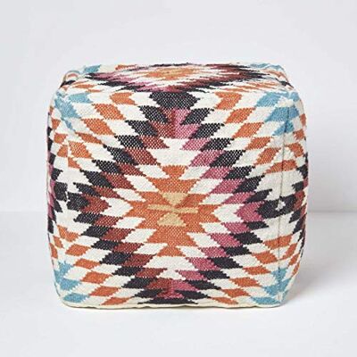 HOMESCAPES Pouf Carré en Laine Kilim Manila Tressé à Motif Géométrique, Berbère et Bohème Déco 43 cm HOMESCAPES Pouf Carré en Laine Kilim Manila Tressé à Motif Géométrique, Berbère et Bohème Déco 43 cm