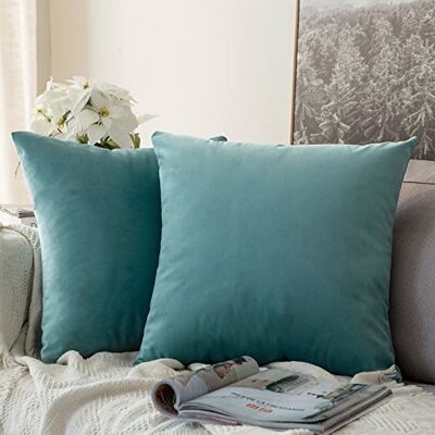 MIULEE Housse de coussin décorative en microfibre veloutée, unie, pour canapé ou chambre à coucher, avec fermeture éclair invisible, carrée, doublée, 40 x 40 cm, 2 pièces, vert menthe MIULEE Housse de coussin décorative en microfibre veloutée, unie, pour canapé ou chambre à coucher, avec fermeture éclair invisible, carrée, doublée, 40 x 40 cm, 2 pièces, vert menthe