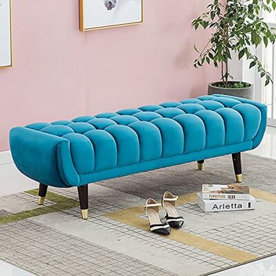 CHYOOP Repose-pieds luxueux avec siège rembourré, extrémité de lit Ben pour chambre à coucher, salon, ottoman, entrée touffetée en velours, bleu, 80 x 45 x 45 cm CHYOOP Repose-pieds luxueux avec siège rembourré, extrémité de lit Ben pour chambre à coucher, salon, ottoman, entrée touffetée en velours, bleu, 80 x 45 x 45 cm