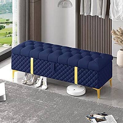 CHYOOP Banc ottoman Ben de rangement en cuir avec rangement, noir, 120 x 40 x 45 cm (bleu, 80 x 40 x 45 cm) CHYOOP Banc ottoman Ben de rangement en cuir avec rangement, noir, 120 x 40 x 45 cm (bleu, 80 x 40 x 45 cm)