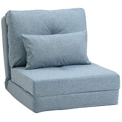 HOMCOM Fauteuil Convertible 1 Place Coussin Inclus 120 kg Bleu Fauteuil Paresseux Lit Chauffeuse 1 Place, Dossier Réglable, Salon, Tissu Lin HOMCOM Fauteuil Convertible 1 Place Coussin Inclus 120 kg Bleu Fauteuil Paresseux Lit Chauffeuse 1 Place, Dossier Réglable, Salon, Tissu Lin