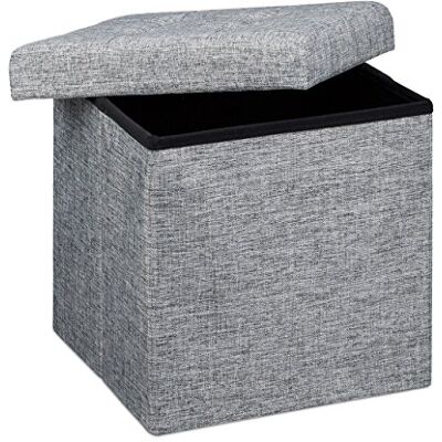 Relaxdays Tabouret pliant en lin pouf de rangement pliable repose-pieds de stockage carré 38 x 38 x 38 cm, gris Relaxdays Tabouret pliant en lin pouf de rangement pliable repose-pieds de stockage carré 38 x 38 x 38 cm, gris
