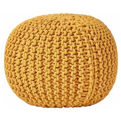 HOMESCAPES Pouf Rond tressé en Coton, Pouf Tricot Coloris Jaune Moutarde, 40x35 cm HOMESCAPES Pouf Rond tressé en Coton, Pouf Tricot Coloris Jaune Moutarde, 40x35 cm