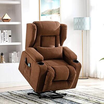 COMHOMA Fauteuil Relax électrique Fauteuil Salon Massage TV Fonction Inclinable Vibration Debout assisté Dossier Réglable avec Repose-Pieds et Porte-gobelet Stoff Brun COMHOMA Fauteuil Relax électrique Fauteuil Salon Massage TV Fonction Inclinable Vibration Debout assisté Dossier Réglable avec Repose-Pieds et Porte-gobelet Stoff Brun