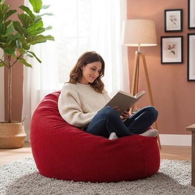 LiveDeco Pouf Poire Déhoussable avec Billes, Velours Côtelé Rouge, Intérieur pour Salon, Chambre BiG52 LiveDeco Pouf Poire Déhoussable avec Billes, Velours Côtelé Rouge, Intérieur pour Salon, Chambre BiG52