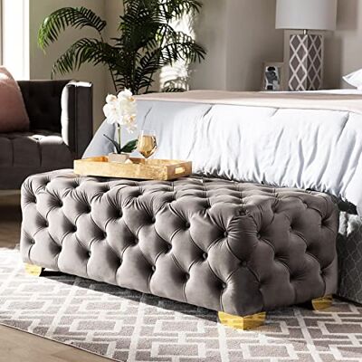 LDTTYRC Repose-pieds rectangulaire en velours avec boutons rembourrés, banc d'entrée, banc de chevet luxueux, ottoman d'accent, repose-pieds pour salon, gris, 100 x 50 x 40 cm LDTTYRC Repose-pieds rectangulaire en velours avec boutons rembourrés, banc d'entrée, banc de chevet luxueux, ottoman d'accent, repose-pieds pour salon, gris, 100 x 50 x 40 cm