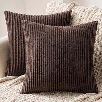 MIULEE Lot de 2 housses de coussin décoratives en velours côtelé pour canapé, salon, 50 x 50 cm, marron MIULEE Lot de 2 housses de coussin décoratives en velours côtelé pour canapé, salon, 50 x 50 cm, marron