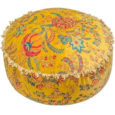 ART Housse de pouf à fleurs jaune moutarde avec bordure en dentelle – Housse de pouf imprimée à la main avec motif marocain, 61 cm de diamètre – Coussin inondable ART Housse de pouf à fleurs jaune moutarde avec bordure en dentelle – Housse de pouf imprimée à la main avec motif marocain, 61 cm de diamètre – Coussin inondable