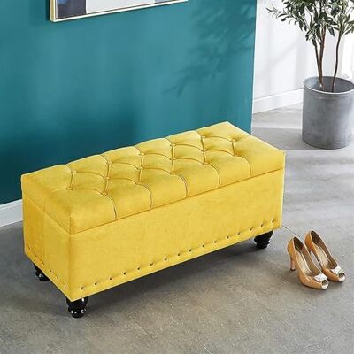 SYJKOO Banc ottoman de rangement rectangulaire, banc rembourré en lin avec rangement, tabouret moderne pour salon, entrée, tabouret à langer (jaune, 80 x 40 x 45 cm) SYJKOO Banc ottoman de rangement rectangulaire, banc rembourré en lin avec rangement, tabouret moderne pour salon, entrée, tabouret à langer (jaune, 80 x 40 x 45 cm)