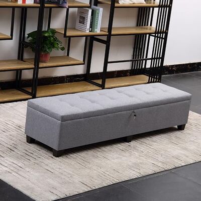 CWCQGH Ottoman de rangement verrouillable, banc de pied en lin avec grand espace de rangement, tabouret de rangement, banc de rangement en bois rembourré, tabouret à langer rectangulaire, carreaux gris clair CWCQGH Ottoman de rangement verrouillable, banc de pied en lin avec grand espace de rangement, tabouret de rangement, banc de rangement en bois rembourré, tabouret à langer rectangulaire, carreaux gris clair