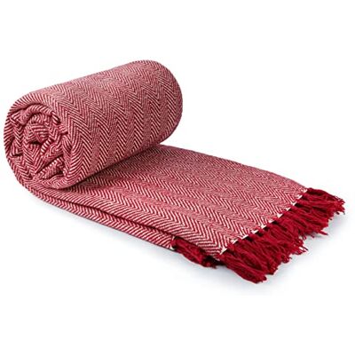 Emma Barclay Jeté de lit en coton recyclé à motif chevrons pour fauteuil, canapé, lit, rouge, 70 x 100 cm (178 x 254 cm) Emma Barclay Jeté de lit en coton recyclé à motif chevrons pour fauteuil, canapé, lit, rouge, 70 x 100 cm (178 x 254 cm)