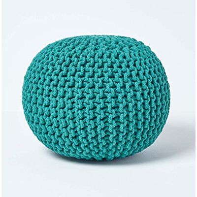 HOMESCAPES Pouf Rond tressé en Coton, Pouf Tricot Coloris Vert Turquoise, 40x35 cm HOMESCAPES Pouf Rond tressé en Coton, Pouf Tricot Coloris Vert Turquoise, 40x35 cm