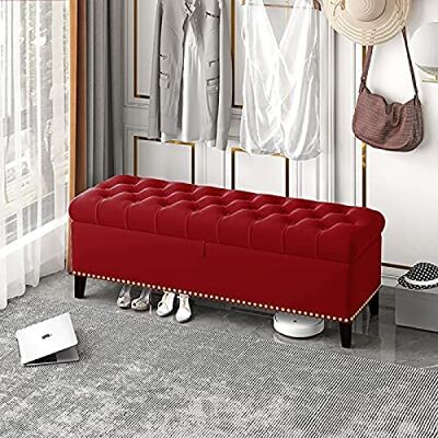 CHYOOP Ottoman Ben Banc de rangement en velours avec boutons et rangement Gris 100 x 40 x 45 cm Rouge 60 x 40 x 45 cm CHYOOP Ottoman Ben Banc de rangement en velours avec boutons et rangement Gris 100 x 40 x 45 cm Rouge 60 x 40 x 45 cm