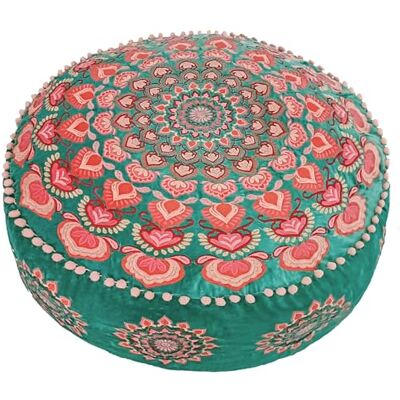 ART Housse de pouf ronde turquoise avec broderie en velours Coussin de sol doux brodé au design marocain 60 cm de diamètre Idéal pour le salon, la chambre à coucher ou la salle de méditation ART Housse de pouf ronde turquoise avec broderie en velours Coussin de sol doux brodé au design marocain 60 cm de diamètre Idéal pour le salon, la chambre à coucher ou la salle de méditation