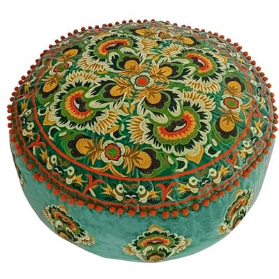 ART Housse de pouf ronde verte avec broderie en velours Coussin de sol doux brodé au design marocain 60 cm de diamètre Idéal pour le salon, la chambre à coucher ou la salle de méditation ART Housse de pouf ronde verte avec broderie en velours Coussin de sol doux brodé au design marocain 60 cm de diamètre Idéal pour le salon, la chambre à coucher ou la salle de méditation