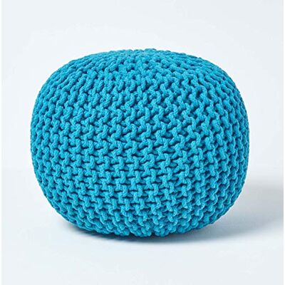 HOMESCAPES Pouf Rond tressé en Coton, Pouf Tricot Coloris Bleu Sarcelle 40x35 cm HOMESCAPES Pouf Rond tressé en Coton, Pouf Tricot Coloris Bleu Sarcelle 40x35 cm