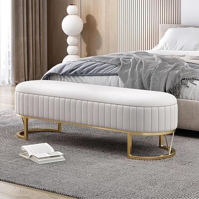 SERZHVFD Banc de rangement à chaussures, banc de rangement rembourré en velours, banc moderne pour entrée, salon avec base dorée, repose-pieds confortable, pour bout de lit SERZHVFD Banc de rangement à chaussures, banc de rangement rembourré en velours, banc moderne pour entrée, salon avec base dorée, repose-pieds confortable, pour bout de lit