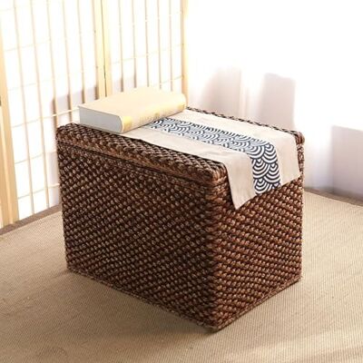 HTDVIG Banc de rangement en rotin tissé, coffre rustique en osier de mer, ottoman de rangement en jonc de mer tissé, coffre de lit, repose-pieds en bois pour salon (taille : 70 x 40 x 45 cm), couleur HTDVIG Banc de rangement en rotin tissé, coffre rustique en osier de mer, ottoman de rangement en jonc de mer tissé, coffre de lit, repose-pieds en bois pour salon (taille : 70 x 40 x 45 cm), couleur