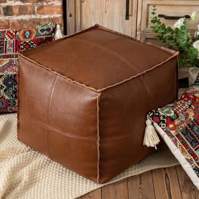 MLUPODY Housse de coussin en similicuir non garnie faite à la main Pouf carré Pouf Pouf Pouf Pouf (vide et neuf) Marron MLUPODY Housse de coussin en similicuir non garnie faite à la main Pouf carré Pouf Pouf Pouf Pouf (vide et neuf) Marron