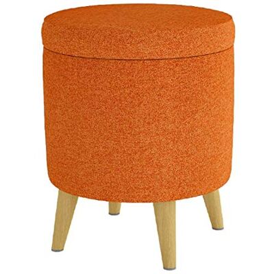 KHLMSRXJ Repose-pieds rembourré rond en lin avec 4 pieds en bois orange 37 x 37 x 45 cm KHLMSRXJ Repose-pieds rembourré rond en lin avec 4 pieds en bois orange 37 x 37 x 45 cm