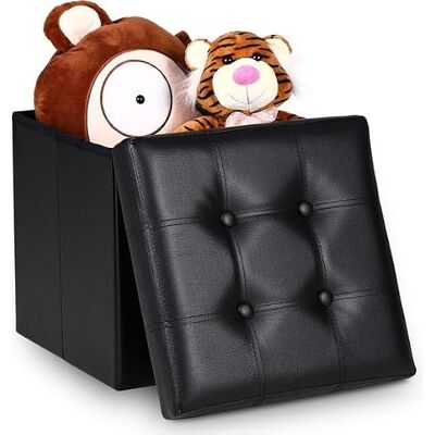 Casaria - Pouf de rangement - 40L, Noir, Coussins, Pliable, 38x38x38cm Casaria - Pouf de rangement - 40L, Noir, Coussins, Pliable, 38x38x38cm
