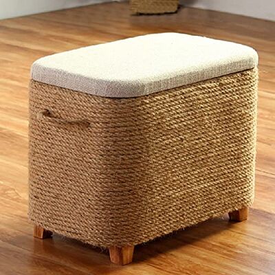 ZXLAGDBP Pouf de rangement en rotin fait à la main pour le salon avec assise repose-pieds en lin avec grande capacité, solution de rangement peu encombrante, finition naturelle, 29 x 29 x 31 cm ZXLAGDBP Pouf de rangement en rotin fait à la main pour le salon avec assise repose-pieds en lin avec grande capacité, solution de rangement peu encombrante, finition naturelle, 29 x 29 x 31 cm