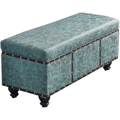 WIKKASSEIR Banc de rangement à chaussures ottoman, banc de rangement rétro en cuir, pouf de rangement en bois, tabouret d'extrémité de lit avec siège rembourré, tabouret à langer pour couloir, salon, WIKKASSEIR Banc de rangement à chaussures ottoman, banc de rangement rétro en cuir, pouf de rangement en bois, tabouret d'extrémité de lit avec siège rembourré, tabouret à langer pour couloir, salon,