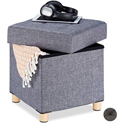 Relaxdays Pouf de rangement rembourré et rembourré avec housse en tissu Pouf cube 40 x 38 x 38 cm Gris Relaxdays Pouf de rangement rembourré et rembourré avec housse en tissu Pouf cube 40 x 38 x 38 cm Gris
