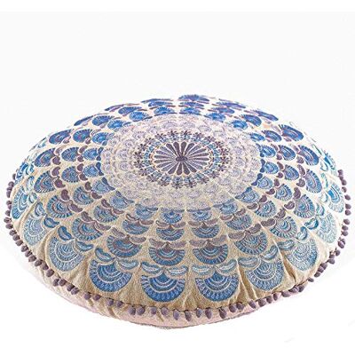 ART Bohémien Décor Coussin de Méditation Rembourrage Non Inclus 60cm Ronde Coton Pouf Zafu Yoga Décoratif Fait Main Broderie Bleu ART Bohémien Décor Coussin de Méditation Rembourrage Non Inclus 60cm Ronde Coton Pouf Zafu Yoga Décoratif Fait Main Broderie Bleu