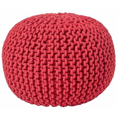 HOMESCAPES Pouf en tricot rouge garni de haricots 100% coton pour le salon, les enfants ou les personnes âgées HOMESCAPES Pouf en tricot rouge garni de haricots 100% coton pour le salon, les enfants ou les personnes âgées